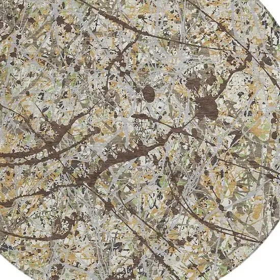 8' Taupe Beige And Brown Round Abstract Washable Indoor Outdoor Area Rug Photo 2