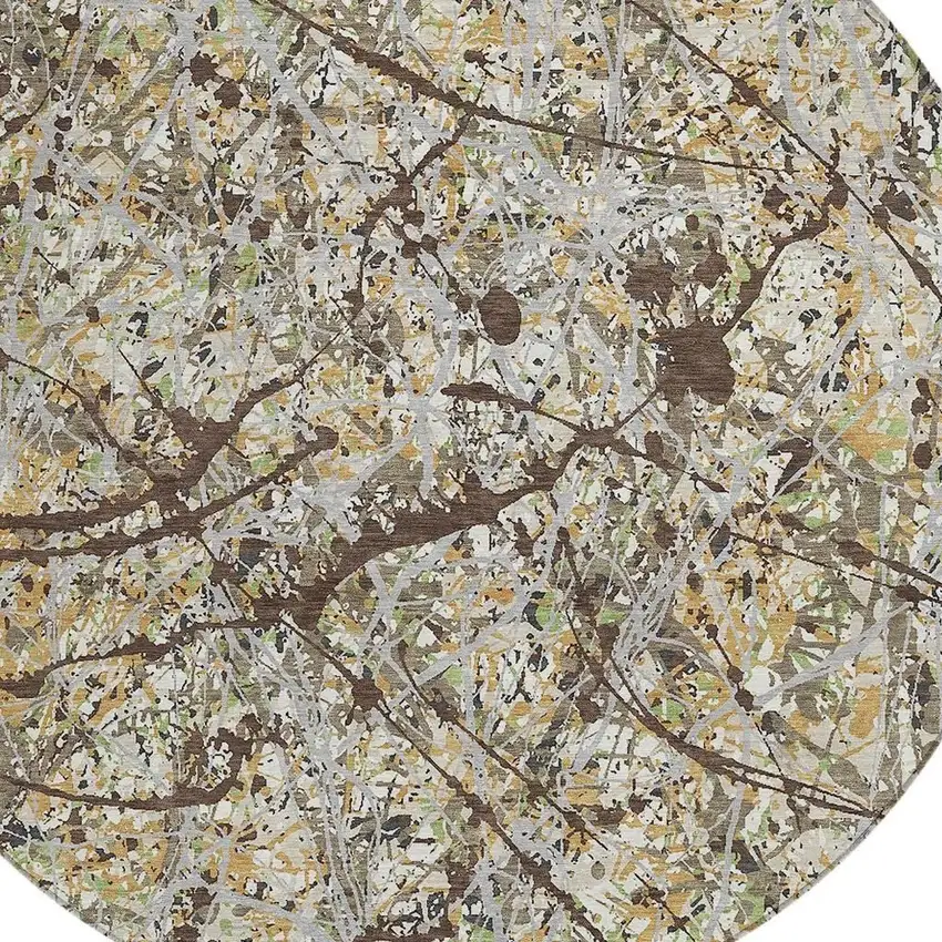 8' Taupe Beige And Brown Round Abstract Washable Indoor Outdoor Area Rug Photo 2