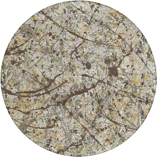 8' Taupe Beige And Brown Round Abstract Washable Indoor Outdoor Area Rug Photo 1
