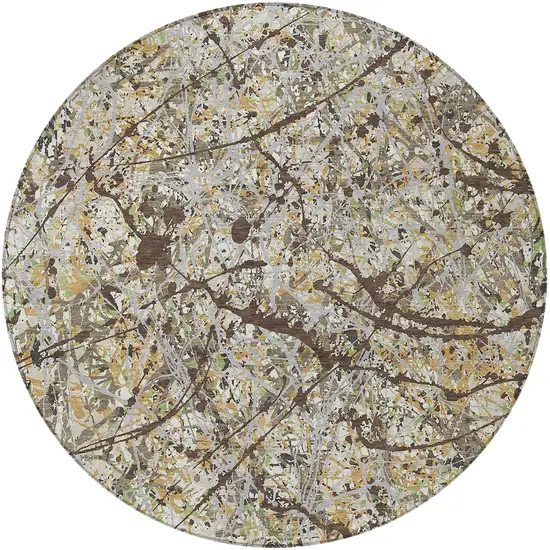 8' Taupe Beige And Brown Round Abstract Washable Indoor Outdoor Area Rug Photo 3