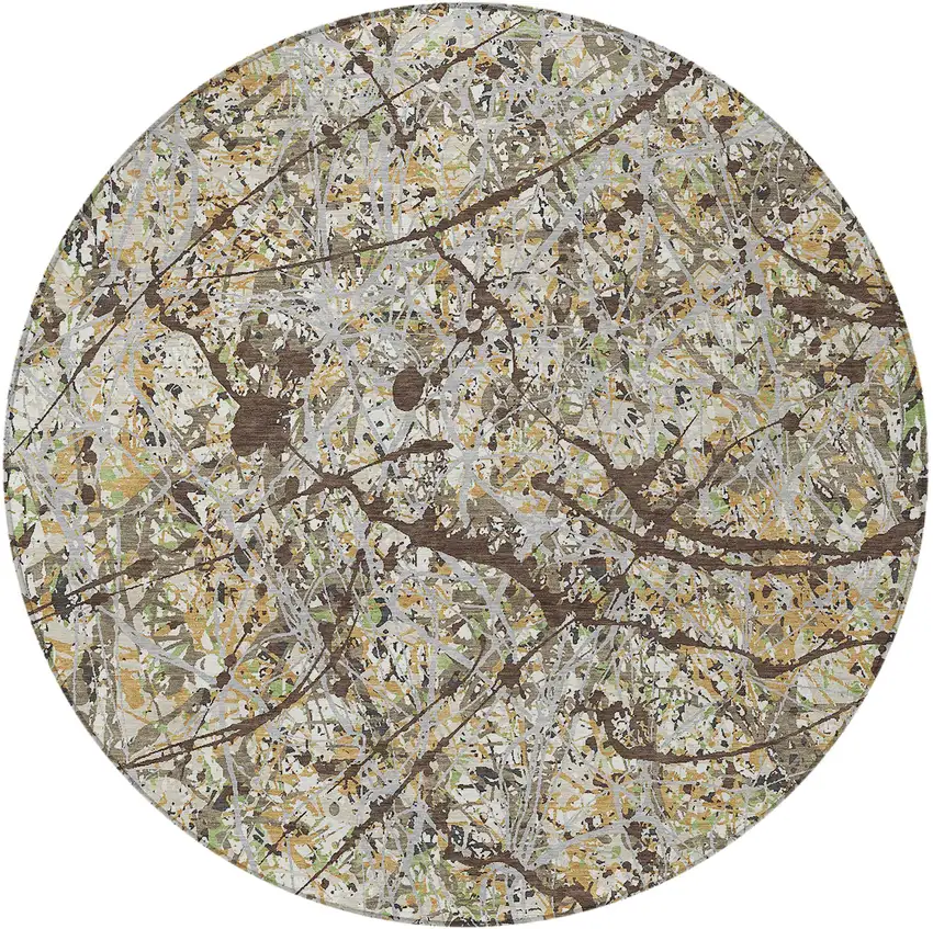8' Taupe Beige And Brown Round Abstract Washable Indoor Outdoor Area Rug Photo 3