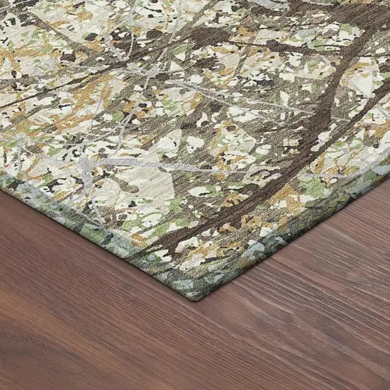 8' Taupe Beige And Brown Round Abstract Washable Indoor Outdoor Area Rug Photo 8