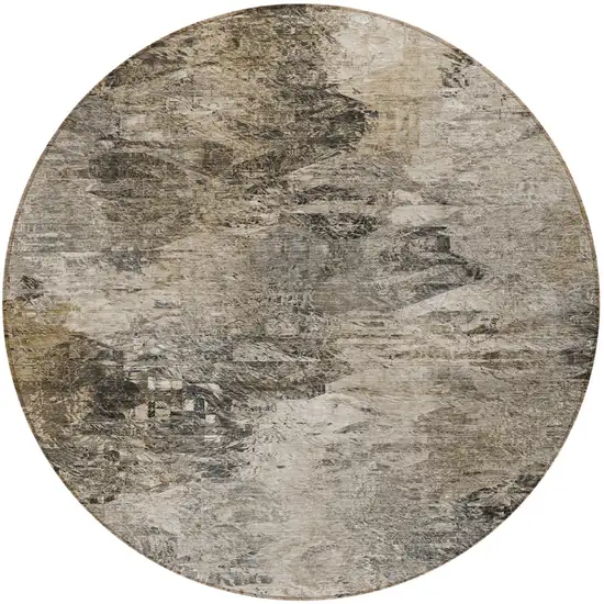 8' Taupe Beige And Brown Round Abstract Washable Indoor Outdoor Area Rug Photo 7