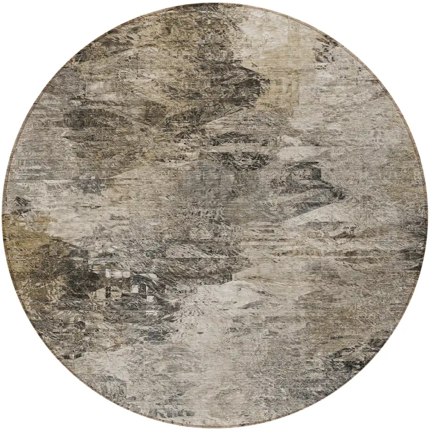 8' Taupe Beige And Brown Round Abstract Washable Indoor Outdoor Area Rug Photo 7