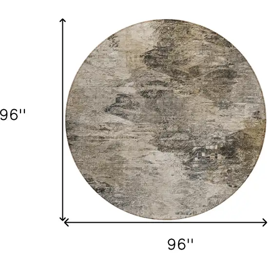 8' Taupe Beige And Brown Round Abstract Washable Indoor Outdoor Area Rug Photo 3