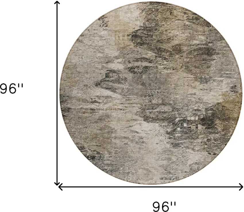8' Taupe Beige And Brown Round Abstract Washable Indoor Outdoor Area Rug Photo 3