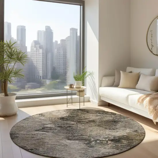 8' Taupe Beige And Brown Round Abstract Washable Indoor Outdoor Area Rug Photo 5