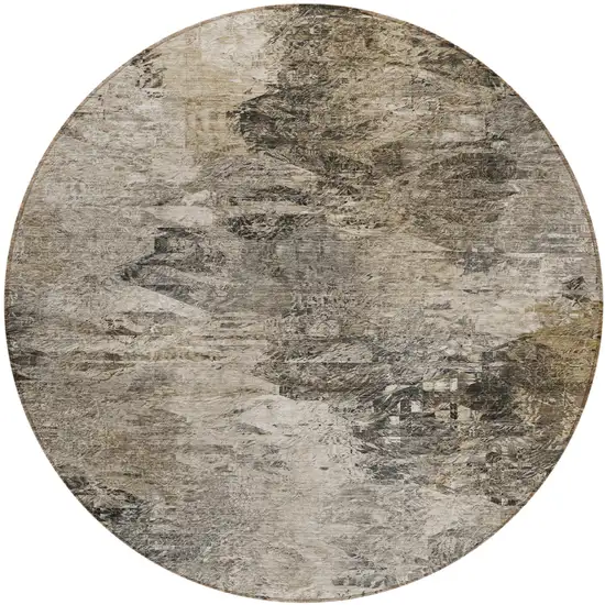 8' Taupe Beige And Brown Round Abstract Washable Indoor Outdoor Area Rug Photo 2