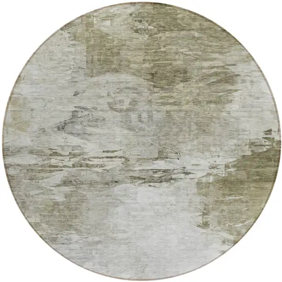 8' Taupe Beige And Brown Round Abstract Washable Indoor Outdoor Area Rug Photo 2