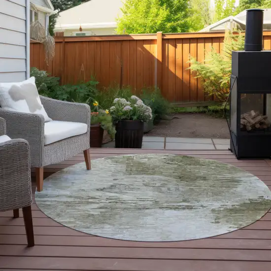 8' Taupe Beige And Brown Round Abstract Washable Indoor Outdoor Area Rug Photo 6