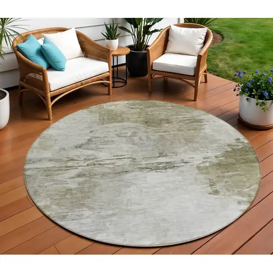 8' Taupe Beige And Brown Round Abstract Washable Indoor Outdoor Area Rug Photo 1