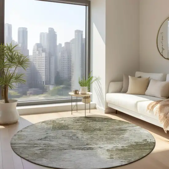 8' Taupe Beige And Brown Round Abstract Washable Indoor Outdoor Area Rug Photo 7