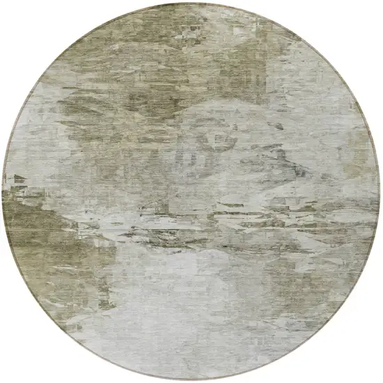 8' Taupe Beige And Brown Round Abstract Washable Indoor Outdoor Area Rug Photo 5