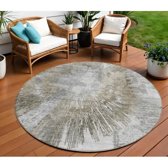 8' Taupe Beige And Brown Round Abstract Washable Indoor Outdoor Area Rug Photo 1