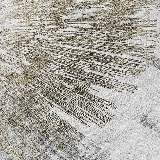8' Taupe Beige And Brown Round Abstract Washable Indoor Outdoor Area Rug Photo 8