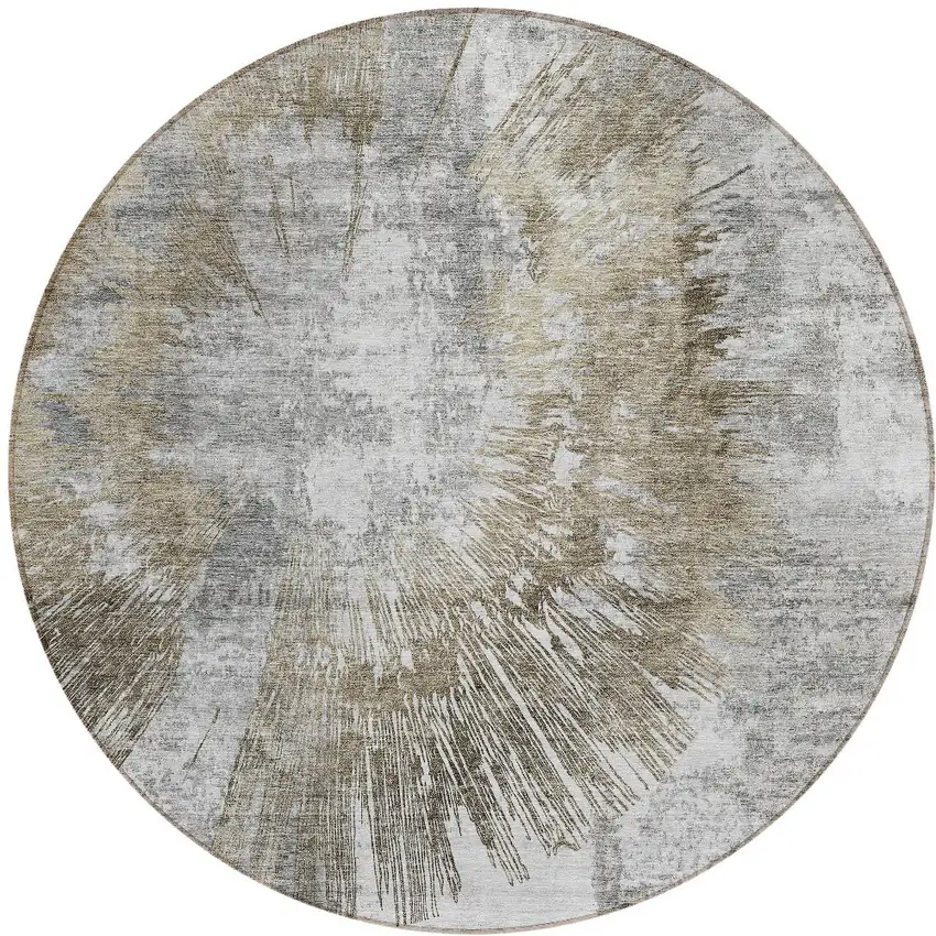 8' Taupe Beige And Brown Round Abstract Washable Indoor Outdoor Area Rug Photo 5