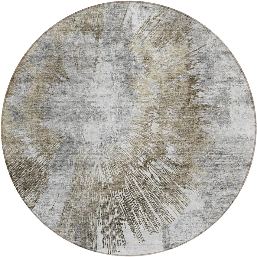 8' Taupe Beige And Brown Round Abstract Washable Indoor Outdoor Area Rug Photo 2