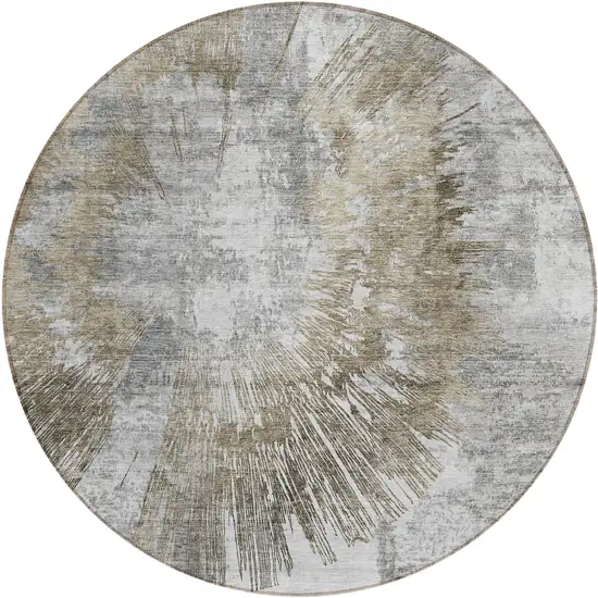 8' Taupe Beige And Brown Round Abstract Washable Indoor Outdoor Area Rug Photo 2