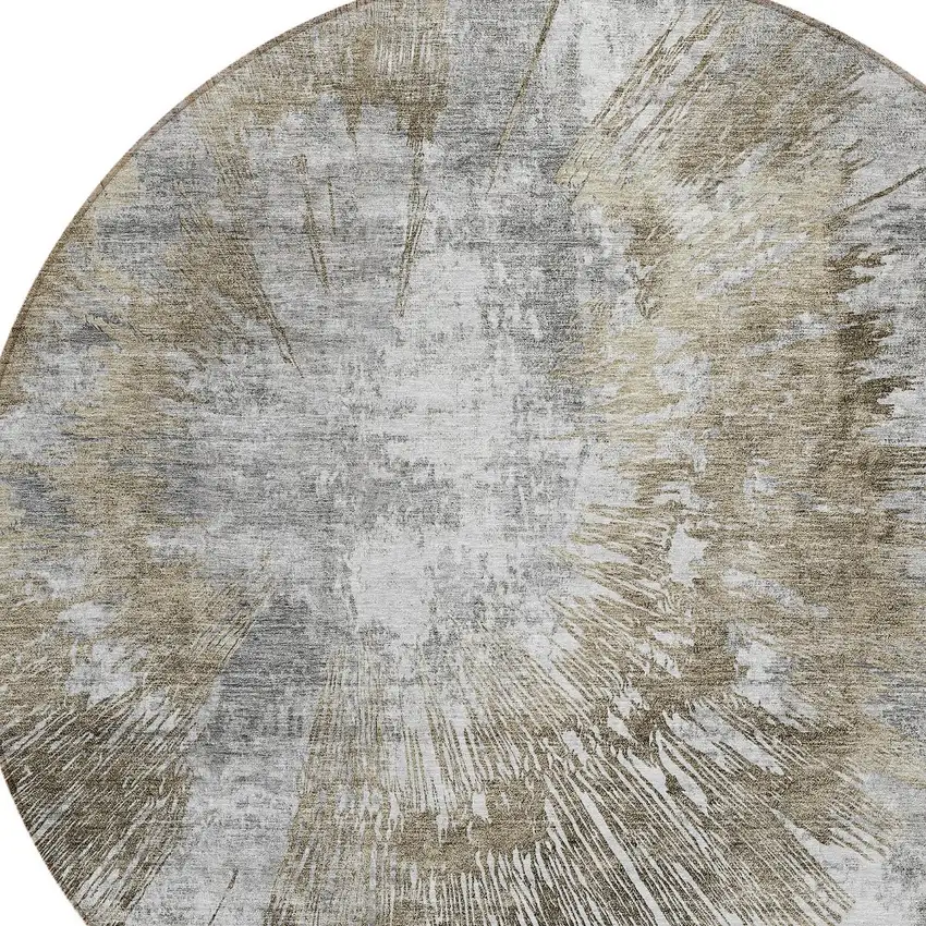 8' Taupe Beige And Brown Round Abstract Washable Indoor Outdoor Area Rug Photo 4