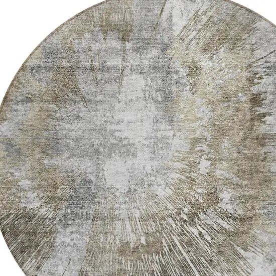 8' Taupe Beige And Brown Round Abstract Washable Indoor Outdoor Area Rug Photo 4