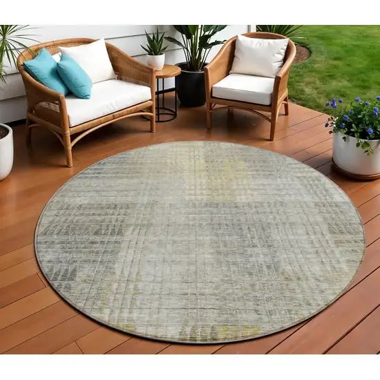 8' Taupe Beige And Brown Round Abstract Washable Indoor Outdoor Area Rug Photo 1