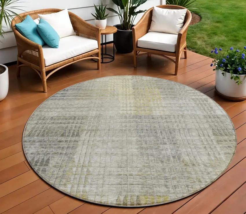8' Taupe Beige And Brown Round Abstract Washable Indoor Outdoor Area Rug Photo 1