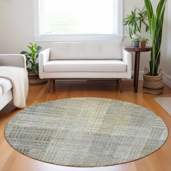 8' Taupe Beige And Brown Round Abstract Washable Indoor Outdoor Area Rug Photo 7