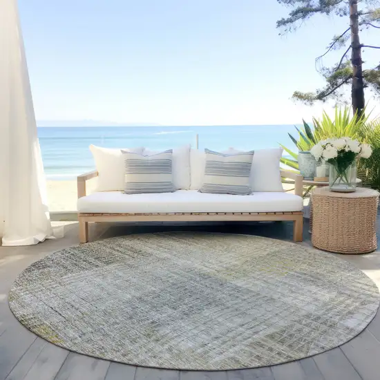 8' Taupe Beige And Brown Round Abstract Washable Indoor Outdoor Area Rug Photo 6