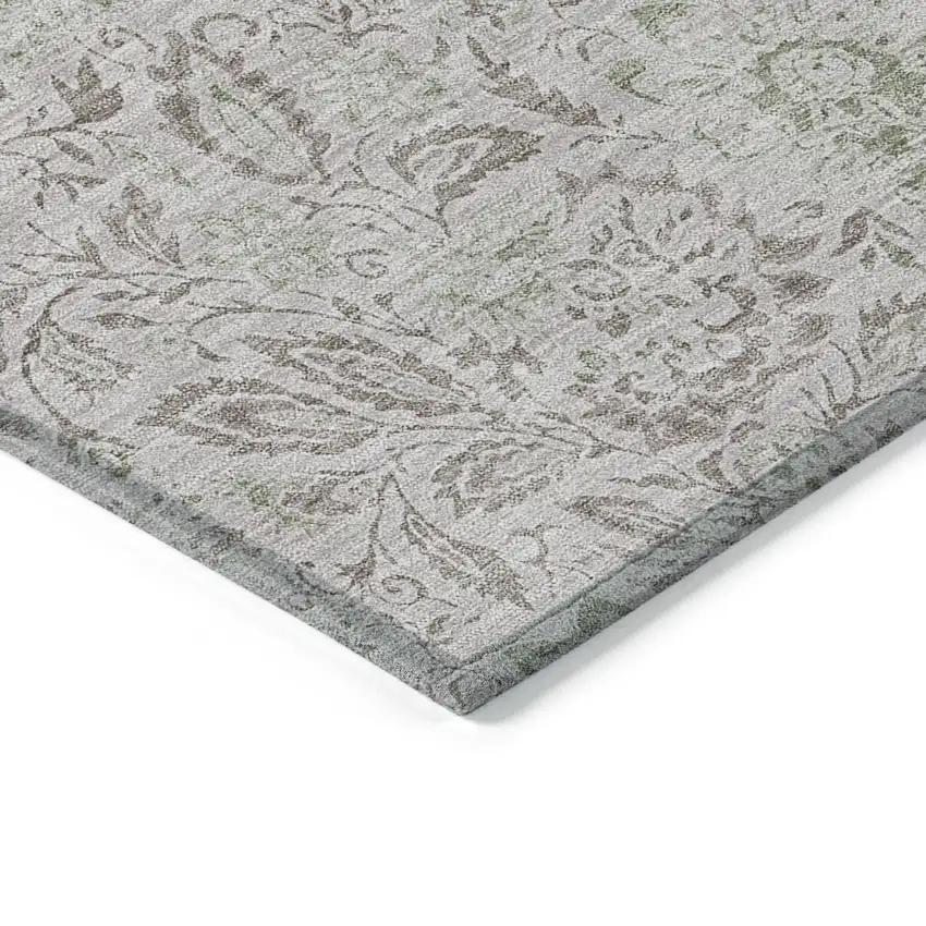 8' Taupe Beige And Brown Round Floral Washable Indoor Outdoor Area Rug Photo 4