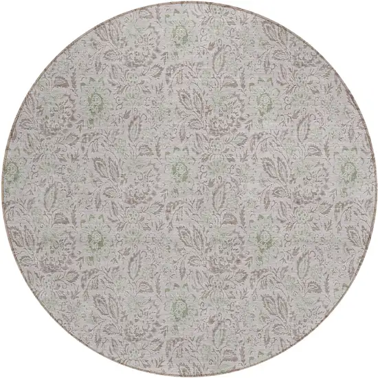 8' Taupe Beige And Brown Round Floral Washable Indoor Outdoor Area Rug Photo 2
