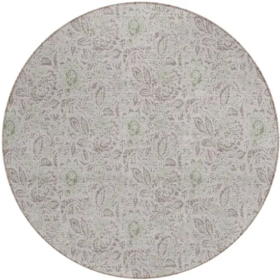 8' Taupe Beige And Brown Round Floral Washable Indoor Outdoor Area Rug Photo 2