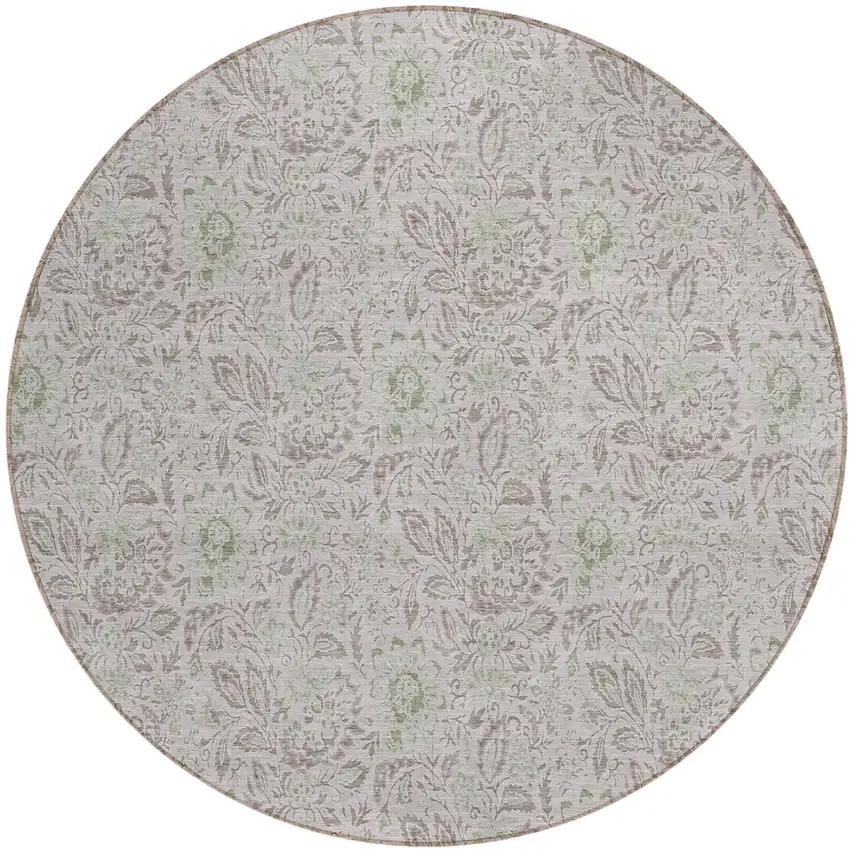 8' Taupe Beige And Brown Round Floral Washable Indoor Outdoor Area Rug Photo 2
