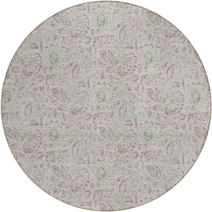 8' Taupe Beige And Brown Round Floral Washable Indoor Outdoor Area Rug Photo 2