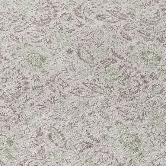 8' Taupe Beige And Brown Round Floral Washable Indoor Outdoor Area Rug Photo 8