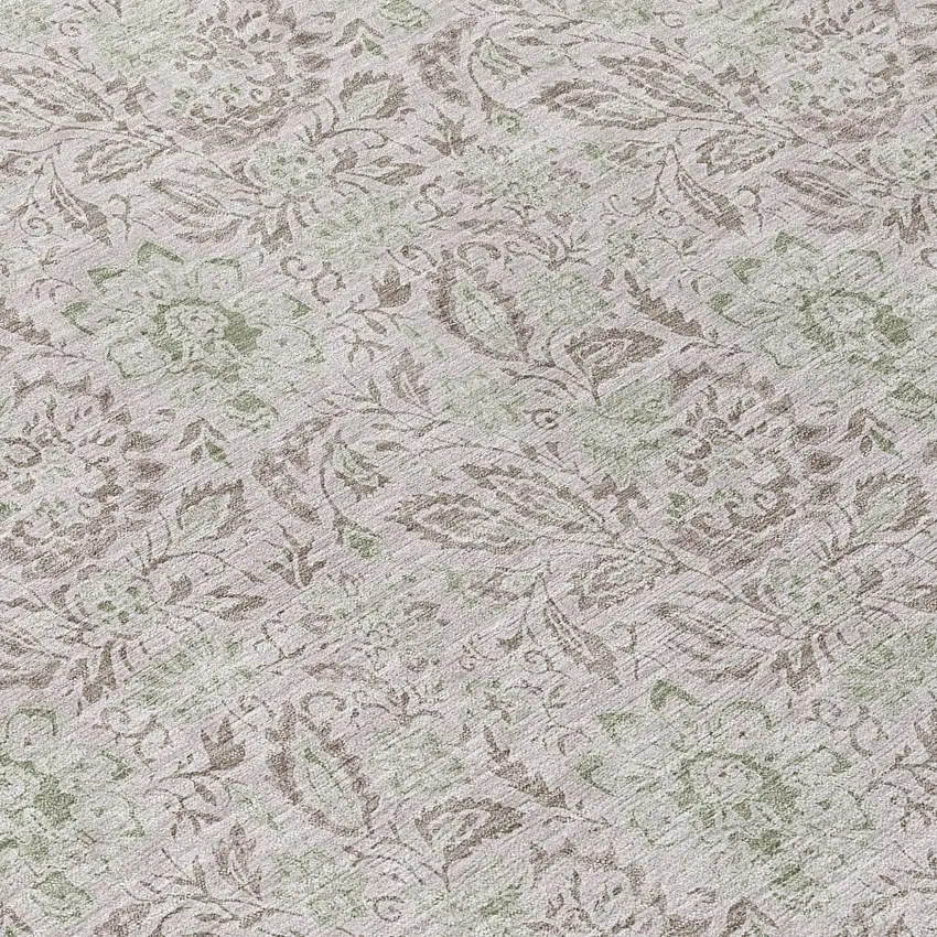 8' Taupe Beige And Brown Round Floral Washable Indoor Outdoor Area Rug Photo 8