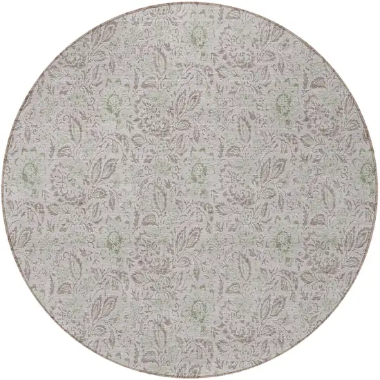 8' Taupe Beige And Brown Round Floral Washable Indoor Outdoor Area Rug Photo 5