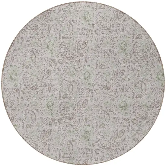 8' Taupe Beige And Brown Round Floral Washable Indoor Outdoor Area Rug Photo 5