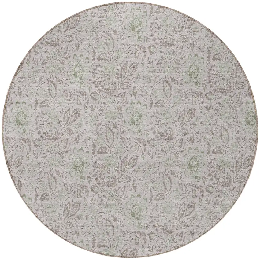 8' Taupe Beige And Brown Round Floral Washable Indoor Outdoor Area Rug Photo 5