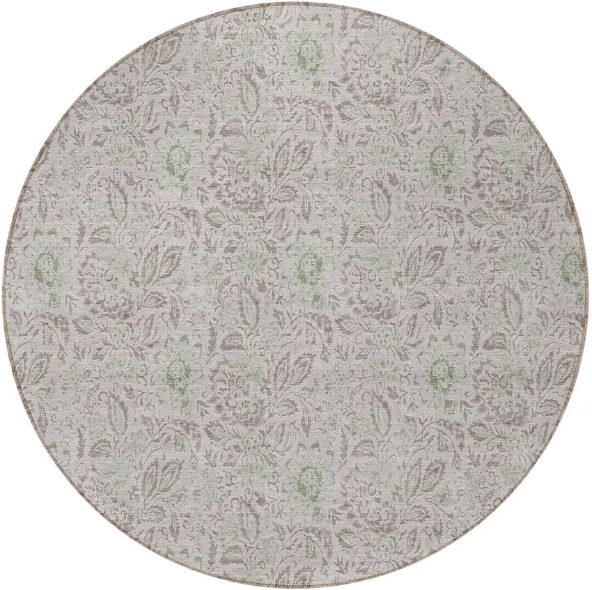 8' Taupe Beige And Brown Round Floral Washable Indoor Outdoor Area Rug Photo 5