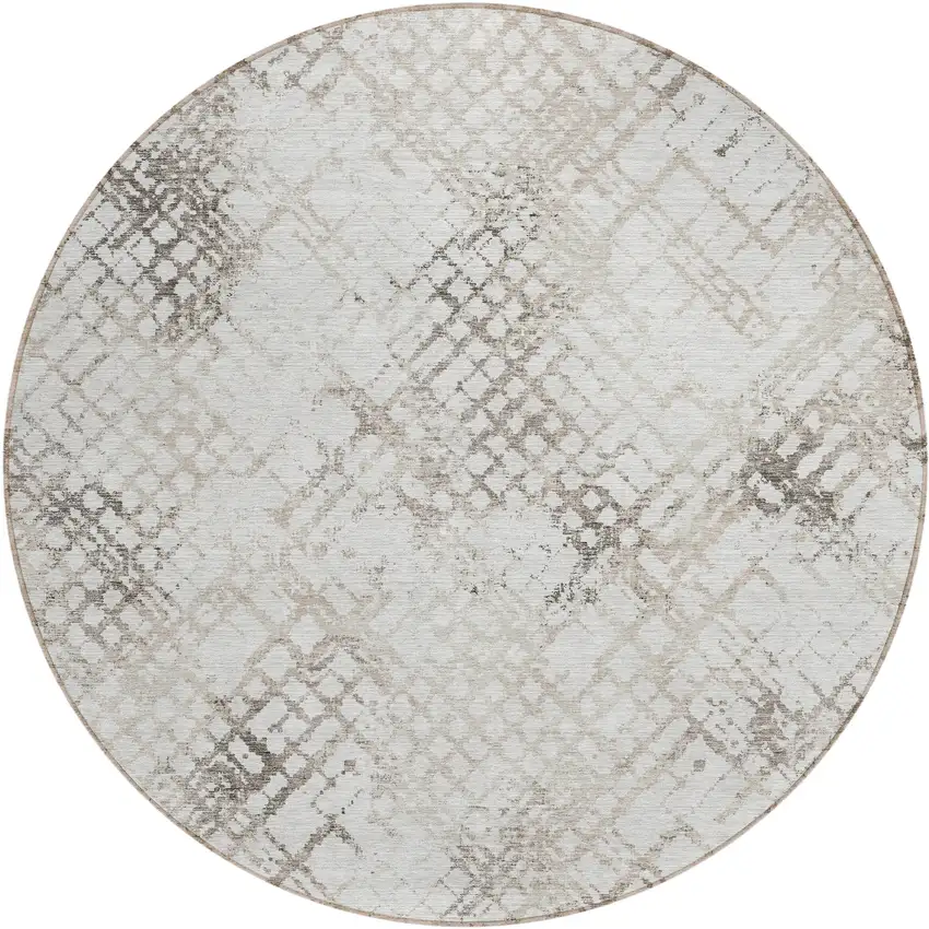 8' Taupe Beige And Brown Round Geometric Washable Indoor Outdoor Area Rug Photo 2