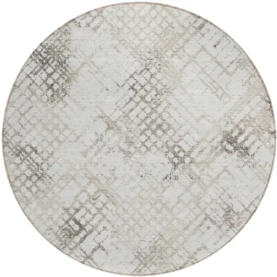 8' Taupe Beige And Brown Round Geometric Washable Indoor Outdoor Area Rug Photo 2