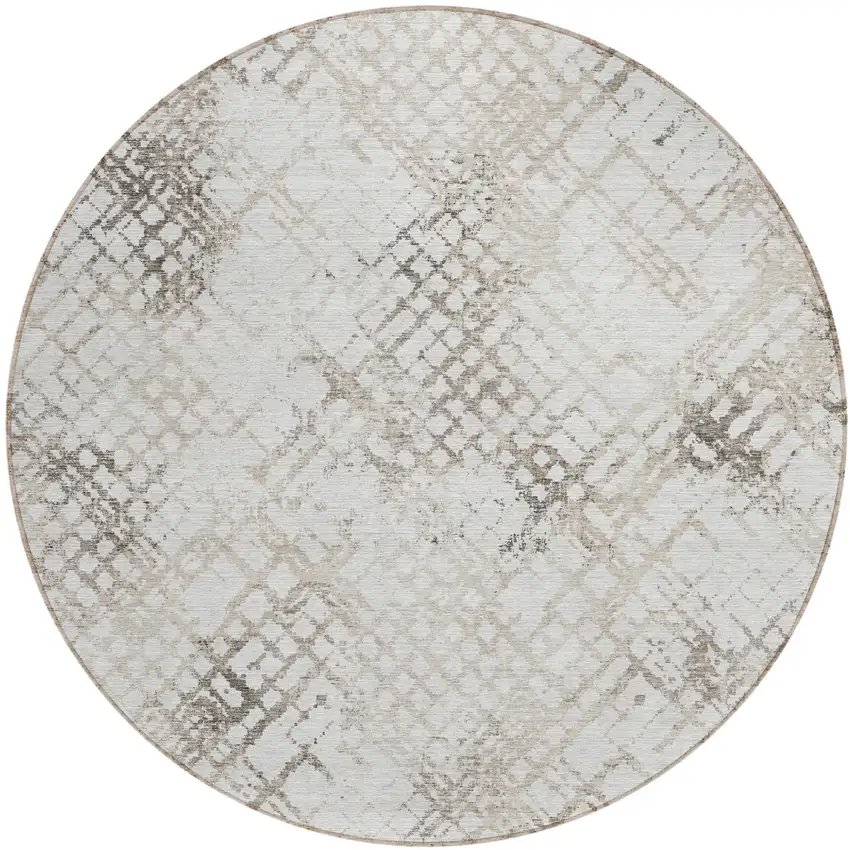 8' Taupe Beige And Brown Round Geometric Washable Indoor Outdoor Area Rug Photo 2