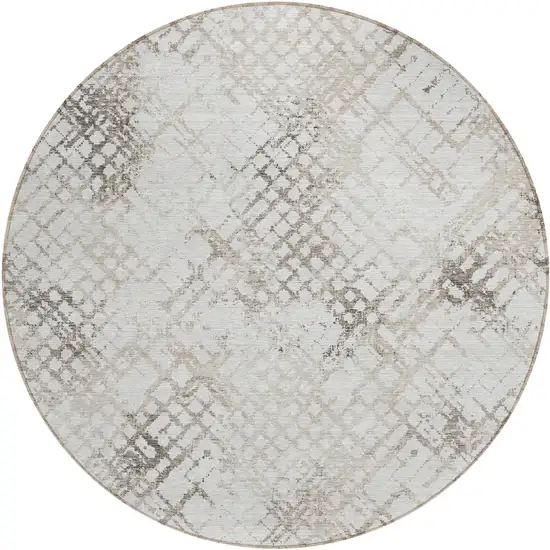 8' Taupe Beige And Brown Round Geometric Washable Indoor Outdoor Area Rug Photo 2