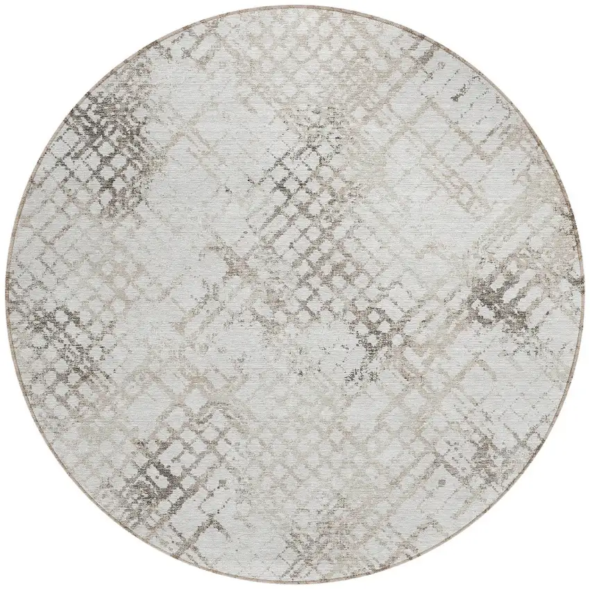 8' Taupe Beige And Brown Round Geometric Washable Indoor Outdoor Area Rug Photo 4
