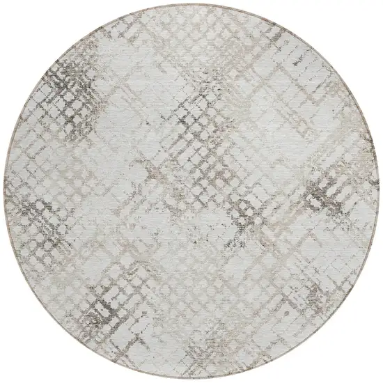 8' Taupe Beige And Brown Round Geometric Washable Indoor Outdoor Area Rug Photo 4