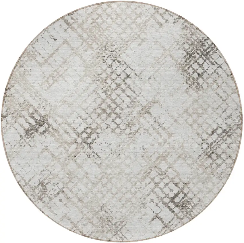 8' Taupe Beige And Brown Round Geometric Washable Indoor Outdoor Area Rug Photo 5