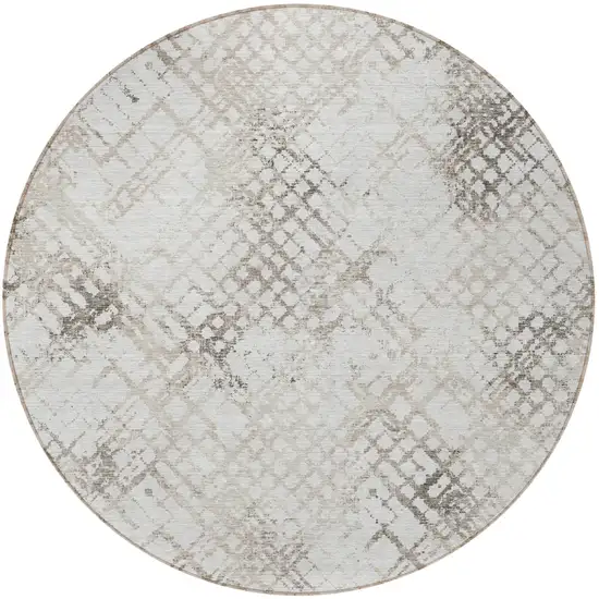 8' Taupe Beige And Brown Round Geometric Washable Indoor Outdoor Area Rug Photo 5