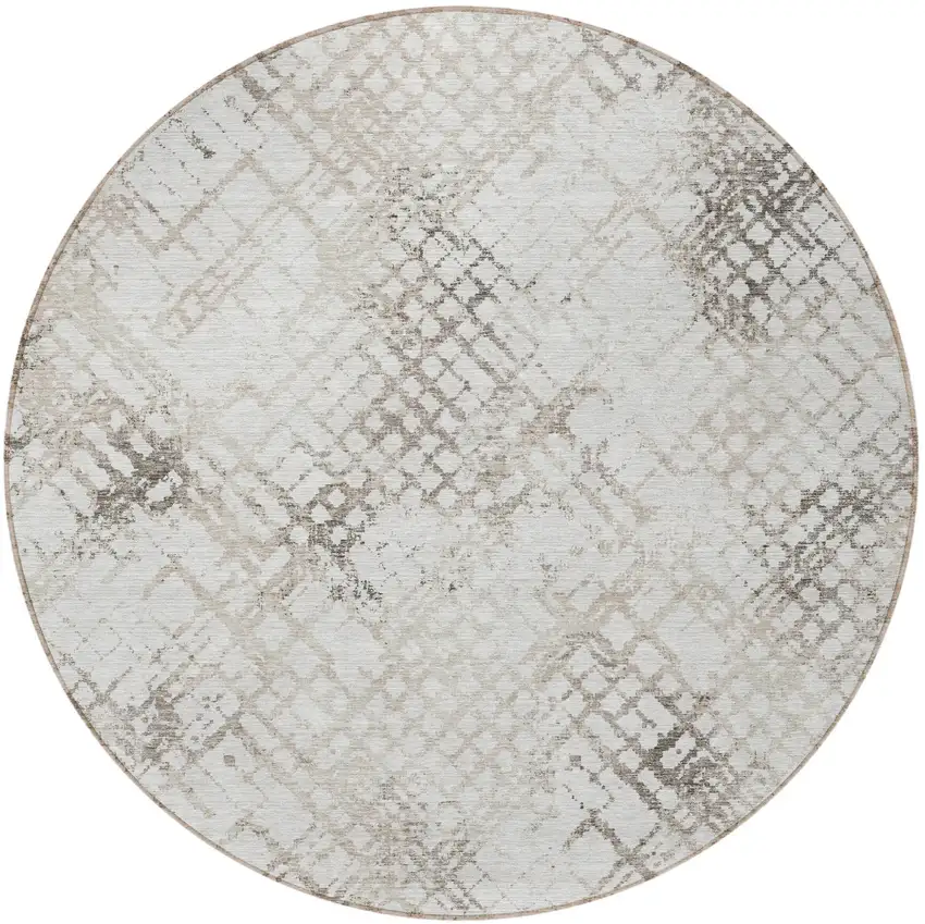 8' Taupe Beige And Brown Round Geometric Washable Indoor Outdoor Area Rug Photo 5