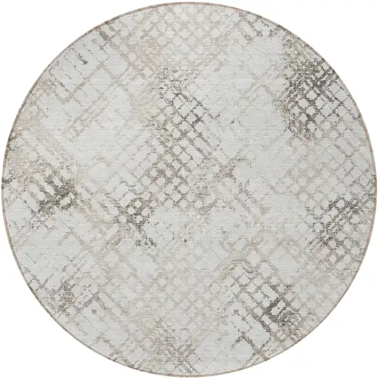 8' Taupe Beige And Brown Round Geometric Washable Indoor Outdoor Area Rug Photo 5