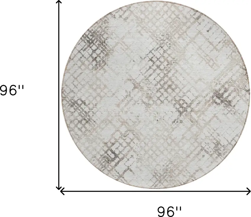 8' Taupe Beige And Brown Round Geometric Washable Indoor Outdoor Area Rug Photo 3
